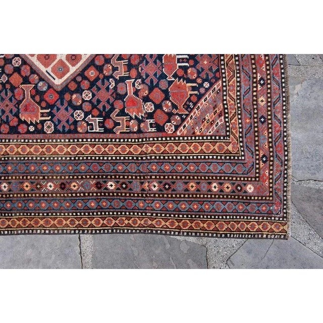 Navy Blue 1920s Antique Medallion Geometric Figural Terra Cotta Wool Low Pile Hand-Knotted Rug - 5’7” X 11’9” For Sale - Image 8 of 10
