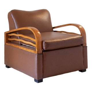 Art Déco Italian Convertible Armchair / Sleeper Chair in Brown Eco-Leather, 1920s. For Sale
