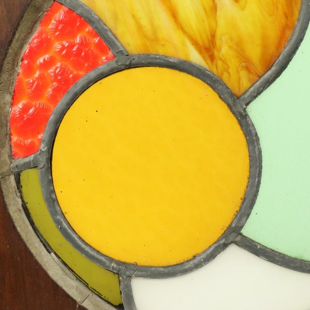 Stained Leaded Glass Panel with Wooden Frame, 1950s For Sale - Image 9 of 15