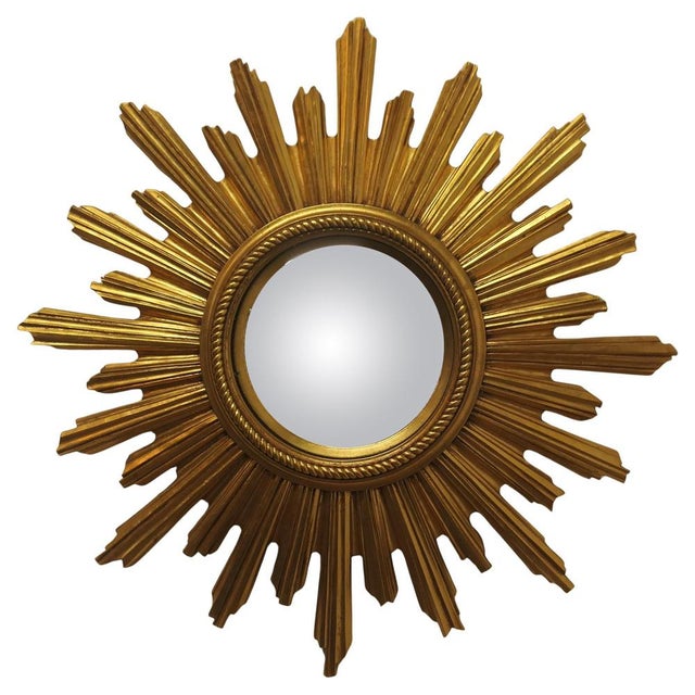 Plastic Mid-Century Art Deco French Sunburst Gilt Convex Mirror, 1980s For Sale - Image 7 of 7