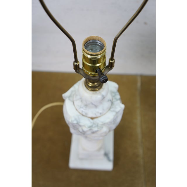 Stone 2 Mid 20th Century Gray & White Alabaster Marble Trophy Urn Table Lamps Pair 18" For Sale - Image 7 of 15