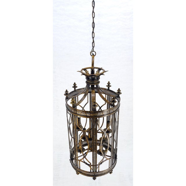 Mid 20th Century Mid Centry Modern Large Italian Pendant Bronze Oxide Gilt Ornate Metal Light Fixture Chandelier For Sale - Image 16 of 18