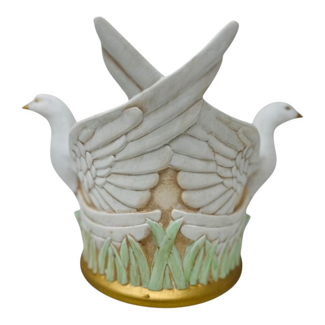 Vintage 1990s Ceramic Dove Planter | Hand-Painted Hobbyist Piece | Double Doves With Wings | Retro Home Decor | Unique Bird Sculpture Vase For Sale