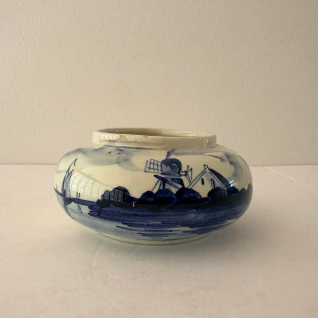1960s Vintage Delft Blue Small Planter Dutch Windmill Blom Van Der Aa 1962 Holland For Sale - Image 5 of 9