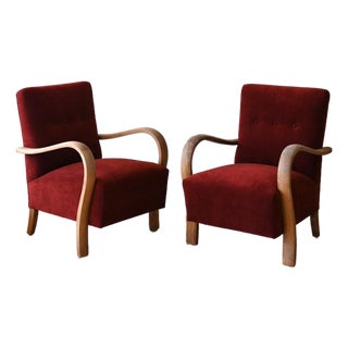 Upholstered Czech Art Deco Armchairs, a Pair For Sale