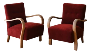 Upholstered Czech Art Deco Armchairs, a Pair