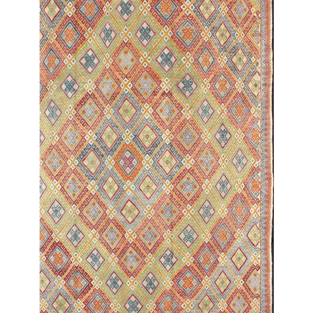 Mid 20th Century Geometric Diamond Vintage Turkish Kilim Rug, Bright and Colorful For Sale - Image 4 of 13