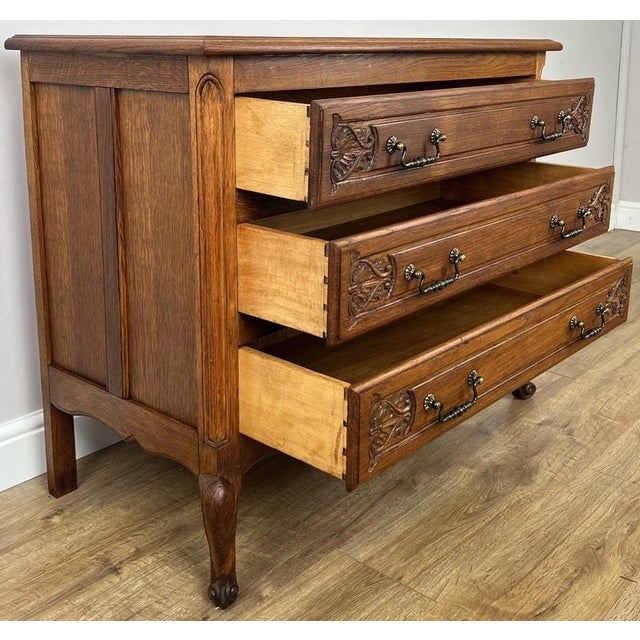 Vintage French Louis Style Oak Chest of 3 Drawers For Sale - Image 11 of 13