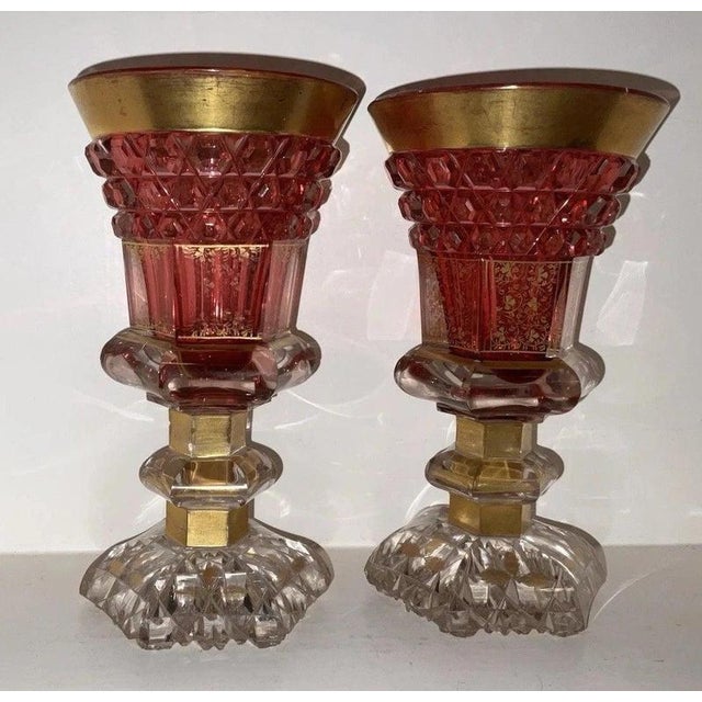 19th Century Bohemian Ruby Cut-to-Clear Gilt Glass Goblets from Moser, 1840, Set of 2 For Sale - Image 5 of 18