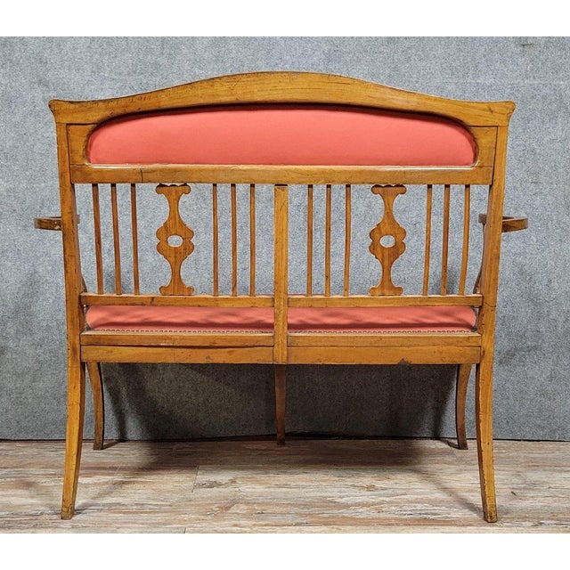 Art Nouveau Bench in Light Wood and Marquetry, 1900 For Sale - Image 5 of 7