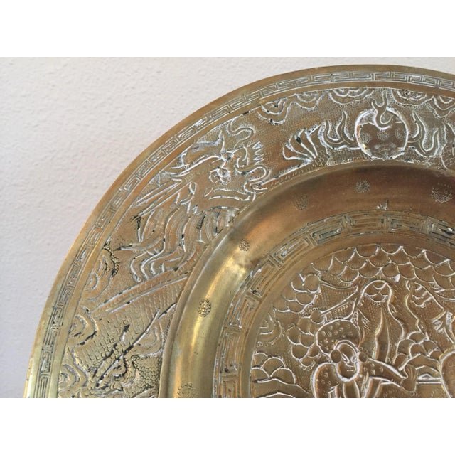 Asian Mid 20th Century Asian Brass Engraved Plate For Sale - Image 3 of 7
