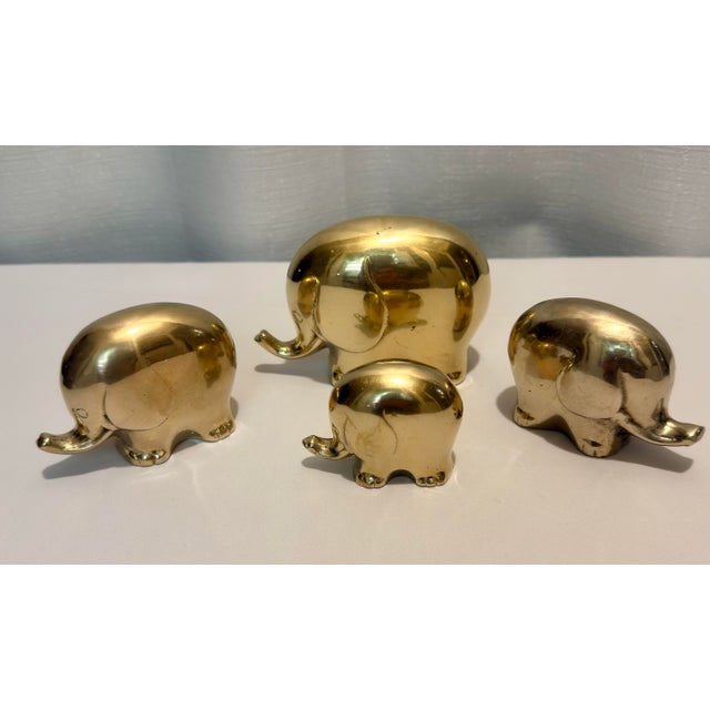 Figurative 1970s Hollywood Regency "Pudgy" Brass Elephant Family Paperweight by Turtle and Crane - Set of 4 For Sale - Image 3 of 8