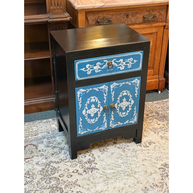 Design Plus Gallery presents a Hand Painted Nightstand in Cobalt Blue + Black. The nightstand is quite charming with an...