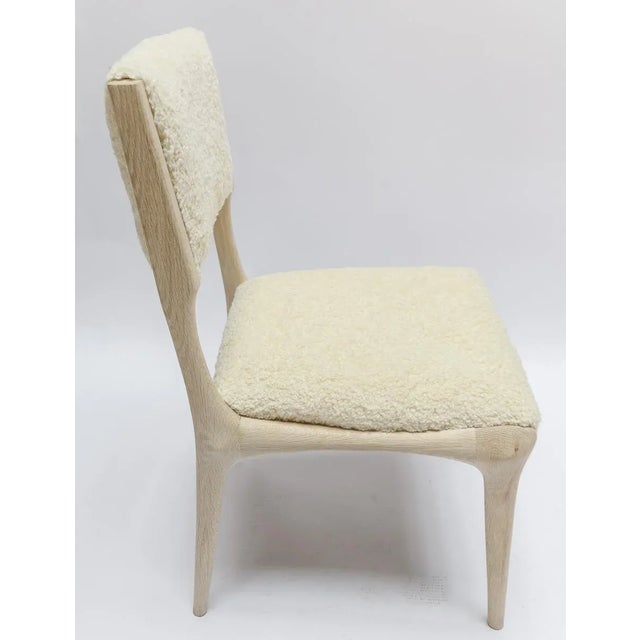 Wood Custom Mid Century Style Oak Dining Chair in Ivory Boucle For Sale - Image 7 of 8