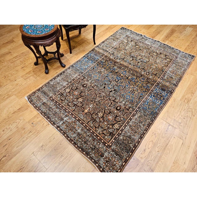 Brown 19th Century Persian Farahan Rug, Hand-Knotted Wool, Allover Floral Pattern, Camelhair & Blue, 5x7 For Sale - Image 8 of 18