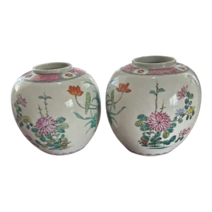 Late 19th Century Rose Medallion Set of 2 Chinese Vases Marked China