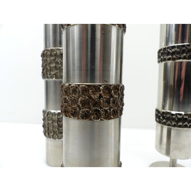 Brutalist Metal Vases from BMF, Germany, 1970s, Set of 3 For Sale - Image 4 of 8