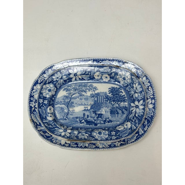 Ceramic Antique English Staffordshire Blue and White Platters For Sale - Image 7 of 7