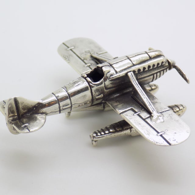 Vintage Italian Handmade Genuine Silver Seaplane Floatplane Figurine Miniature Sculpture, 1970s For Sale - Image 3 of 16