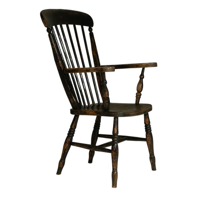 19th Century English Windsor Spindle-Back Armchair In Original Patina For Sale