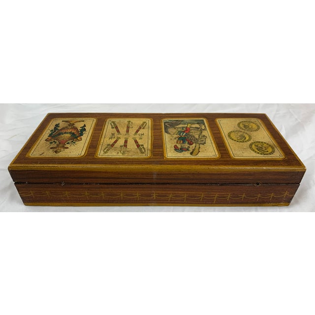 Boho Chic Late 19th Century Antique Italian Playing Card Wood Box For Sale - Image 3 of 6