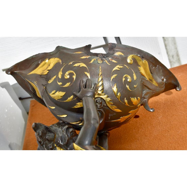 Antique Gilt Bronze Cherub Figure Holding Shell Form Centerpiece Bowl For Sale - Image 18 of 18