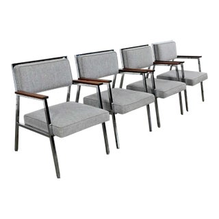 Mid-Century Modern Industrial Style Chrome & Gray Armchairs by Steelcase Set of 4 For Sale