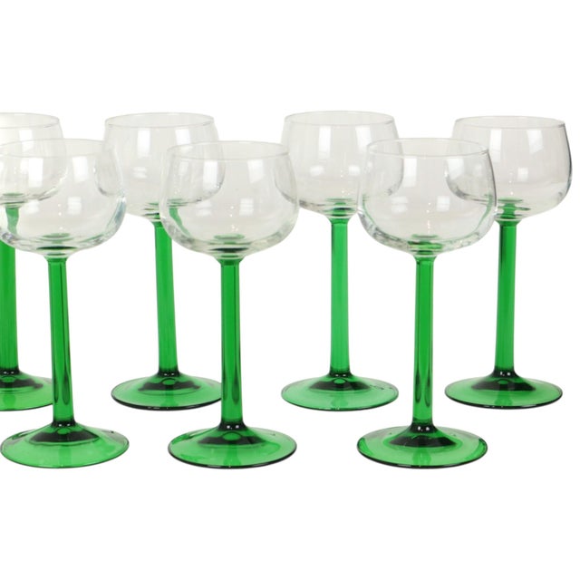 Vintage Alsace Wine Glasses with Green Stems from Luminarc, 1970s, Set of 12 For Sale - Image 3 of 16
