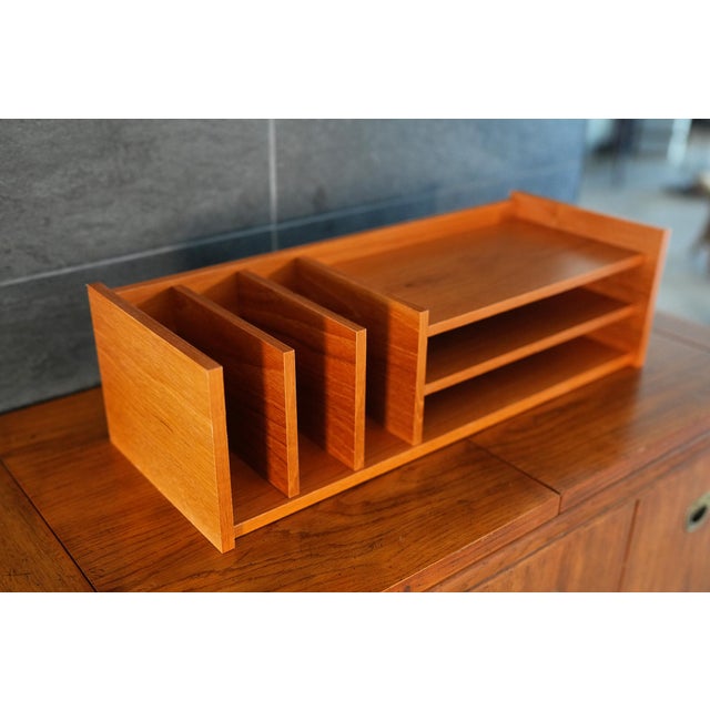 MCM teak desk organizer designed by by Georg Petersens for Pedersen and Hansen. Dimensions: 24" L x 9" D x 6.75" H