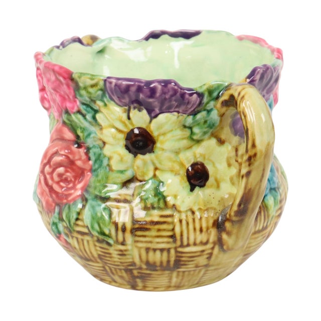 Art Nouveau Majolica Flowerpot Cachepot, France, 1890s For Sale - Image 3 of 17