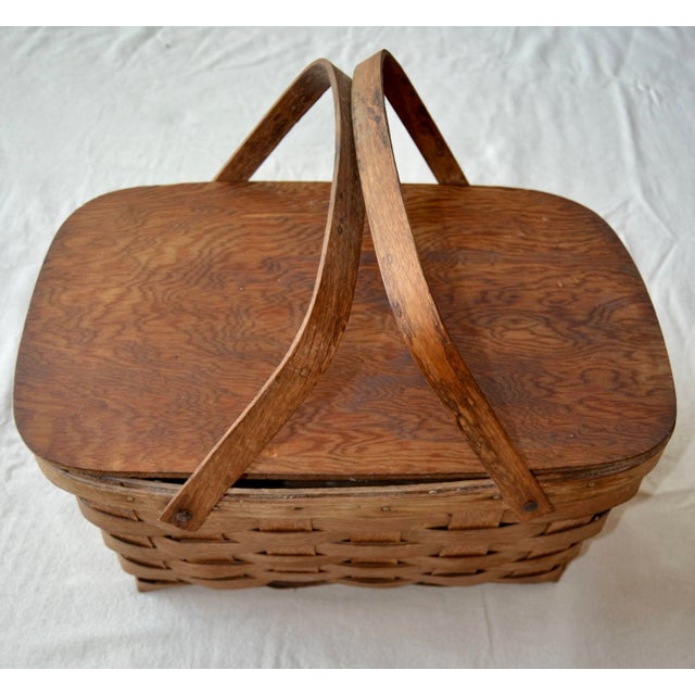 Mid 20th Century Woven Wood Picnic Basket - For Sale - Image 9 of 16