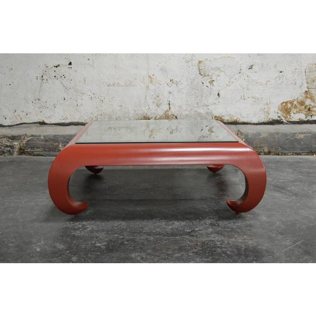 Chinoiserie Ming Table in Chinese Red Lacquer With Mirror Top For Sale - Image 3 of 8