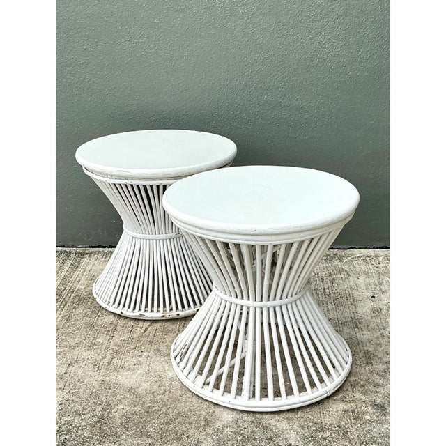 Vintage White Stick Rattan Hourglass Tables - A Pair For Sale - Image 12 of 12