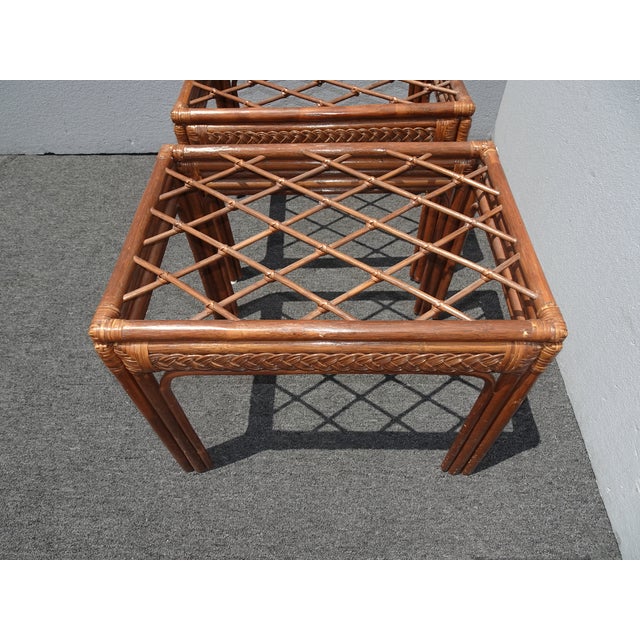 Vintage Mid Century Modern Rustic Bamboo Rattan Brown End Tables - a Pair For Sale - Image 12 of 13