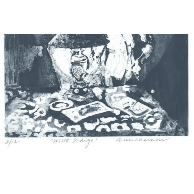 Etching with aquatint by American artist Ann Chernow (born 1936). "Mood Indigo" 1996, pencil signed and numbered 2 of 12....