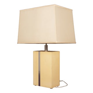 Italian Rationalist Geometric Parchment and Metal Table Lamp by Tommaso Barbi, 1970s For Sale