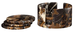 Black & Gold Marble Coaster Set - Set of 6