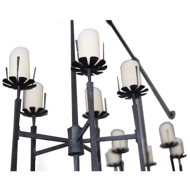 1920s Chandelier With Two Hanging Fixtures in Black Iron From a German Karmelian Monastery For Sale - Image 4 of 7