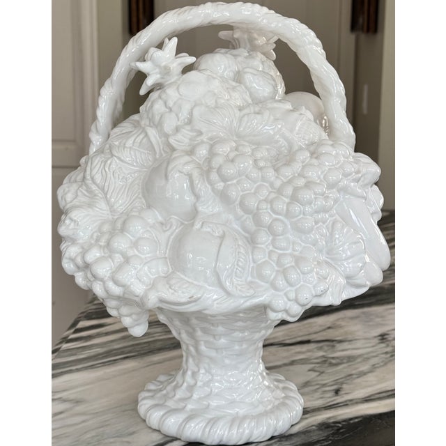 From Bordallo Pinheiro of Portugal, this vintage large-scale porcelain basket overflows with an abundance of a variety of...