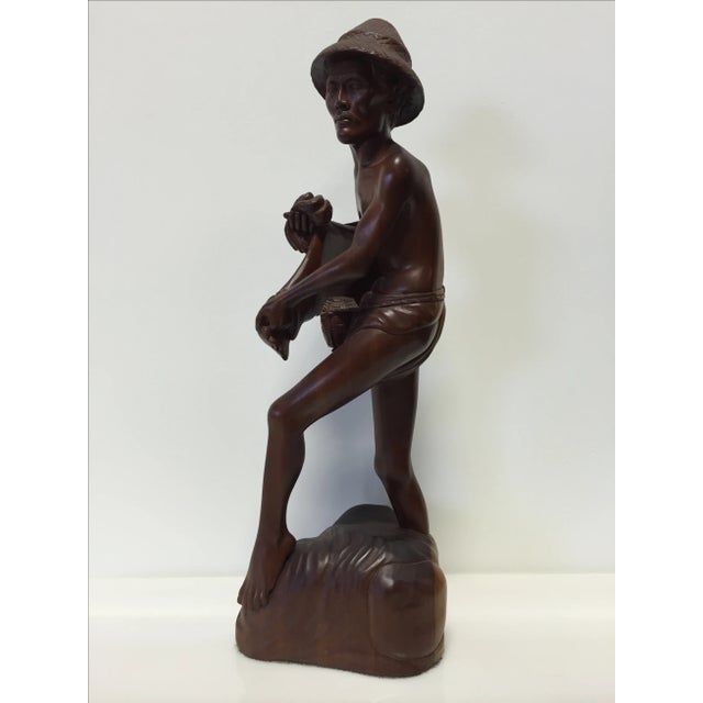 Wood Rosewood Hand Carved 22" Asian Fisherman Statue For Sale - Image 7 of 7
