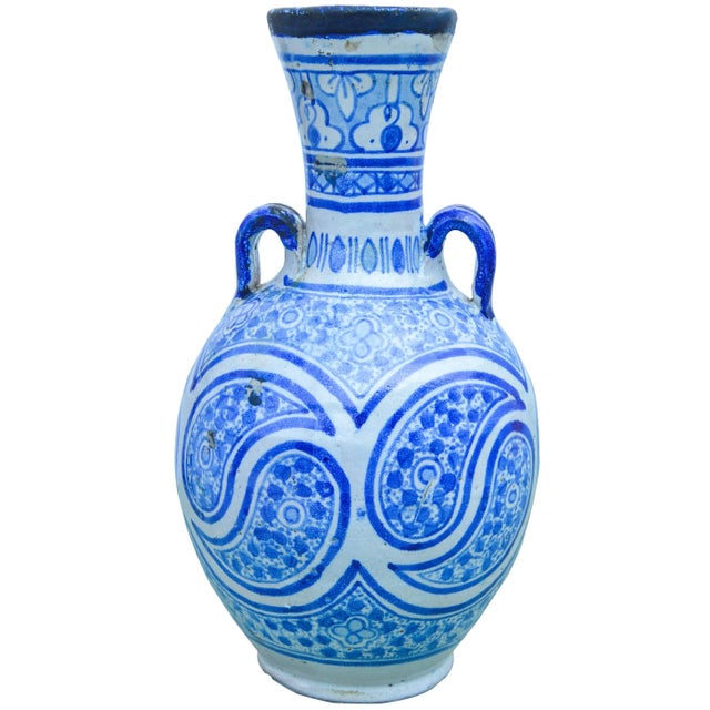 Blue Antique Moorish Ceramic Vase W/ Handles For Sale - Image 8 of 8