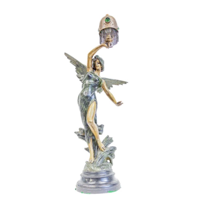 This is a late 19th to early 20th-century French Art Nouveau sculptural table lamp, measuring 27 inches in height. The...