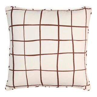 Schumacher x Miles Redd Painterly Windowpane 22" Pillow in Brown For Sale