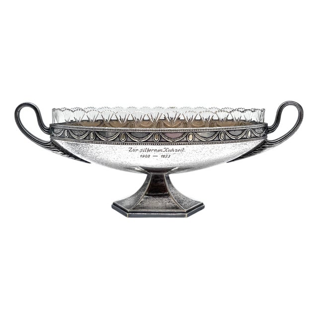 Antique Art Deco Silver-Plated Jardinière with Crystal Insert from WMF, Germany, 1930s For Sale