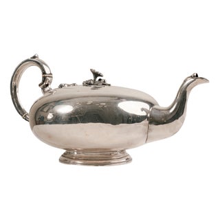Antique Early 20th Century Regency Style Teapot in Silver-Plated Alpaca with Floral Knob For Sale