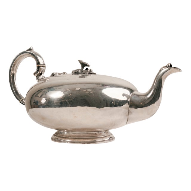 Antique Early 20th Century Regency Style Teapot in Silver-Plated Alpaca with Floral Knob For Sale