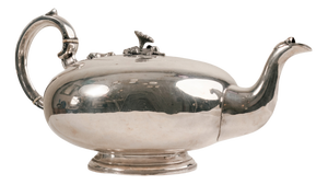 Antique Early 20th Century Regency Style Teapot in Silver-Plated Alpaca with Floral Knob