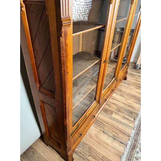 Antique Eastlake Victorian Walnut Triple Bookcase C. 1880 For Sale In Boston - Image 6 of 12