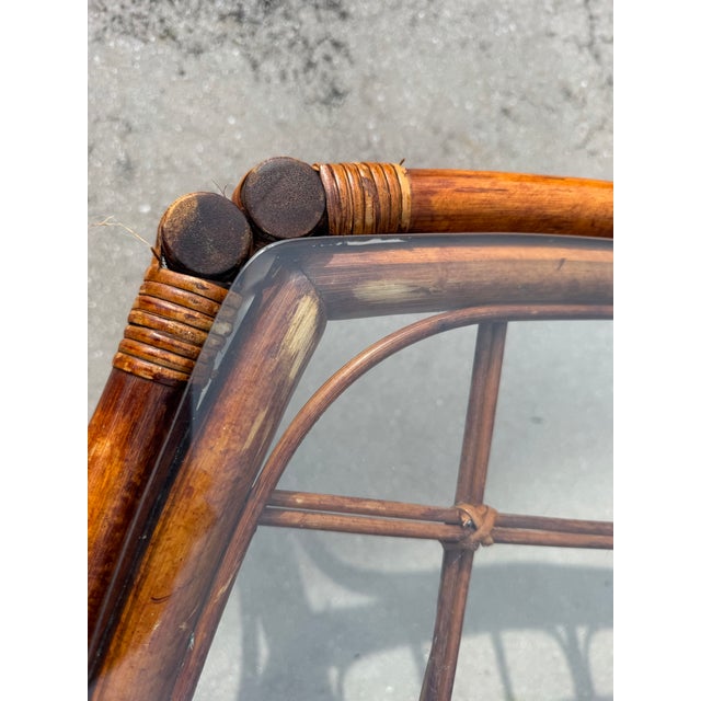 Vintage Tortoise Bamboo Rattan Square Coffee Table With Glass Top For Sale - Image 11 of 12