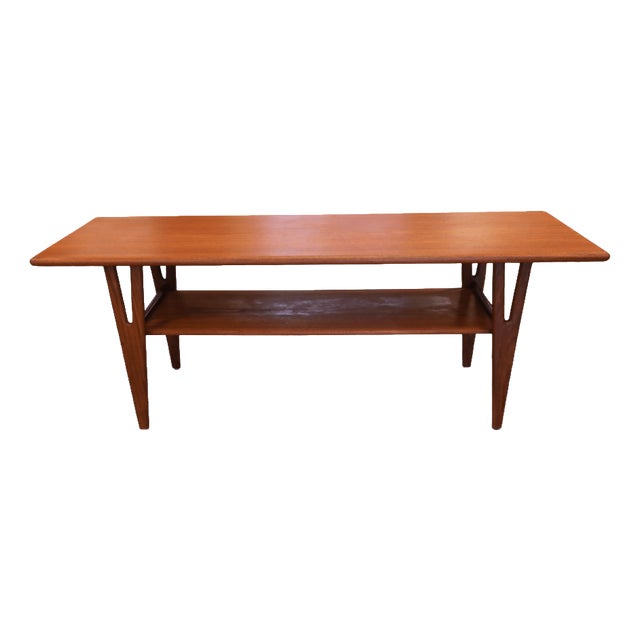 Danish Teak Coffee Table with Y-Shaped Legs and Magazine Shelf, 1960s For Sale